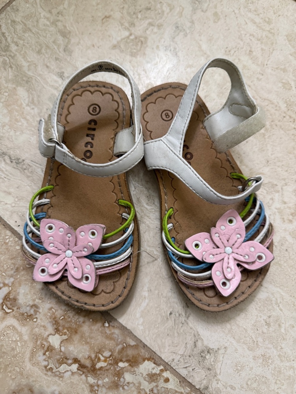 Circo White Girls' Sandals with Pink Butterfly and Multicolor Straps